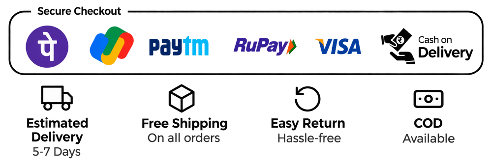 Secure checkout, free shipping, easy exchange and cash on delivery